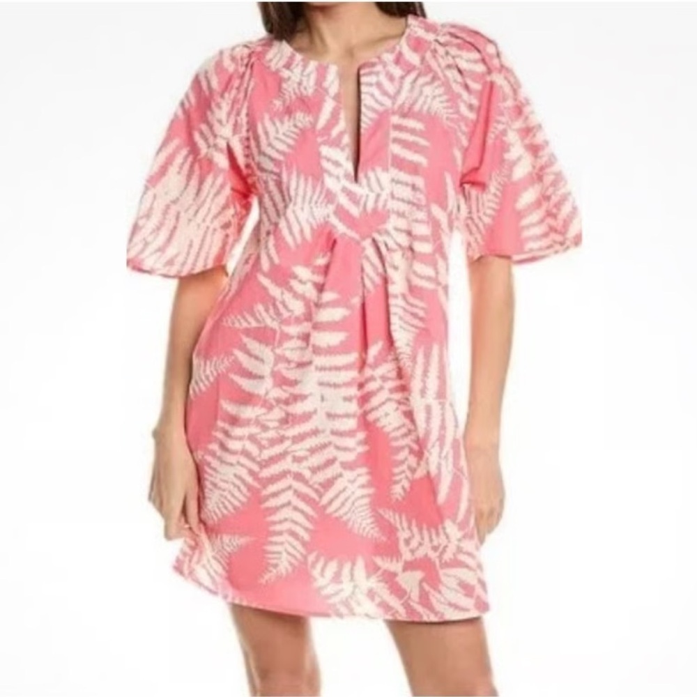 Flora Bea Stefanie Pink Tropical Print Shift Short Sleeve Mini Dress Size Small
